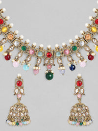 Thumbnail for Rubans Gold-Plated & Yellow Stone-Studded & Beaded Handcrafted Jewellery Set - Distacart