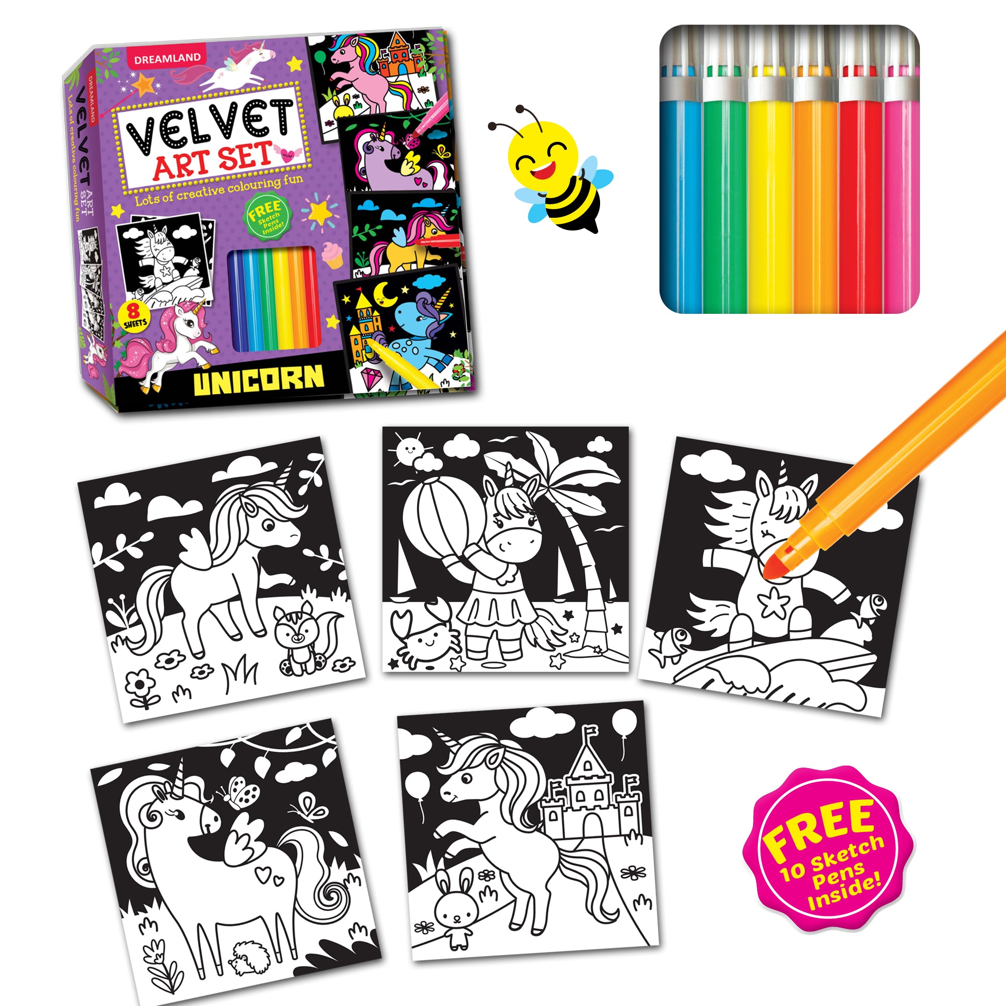 Dreamland Publications Unicorn - Velvet Art Set With 10 Free Sketch Pens - Distacart