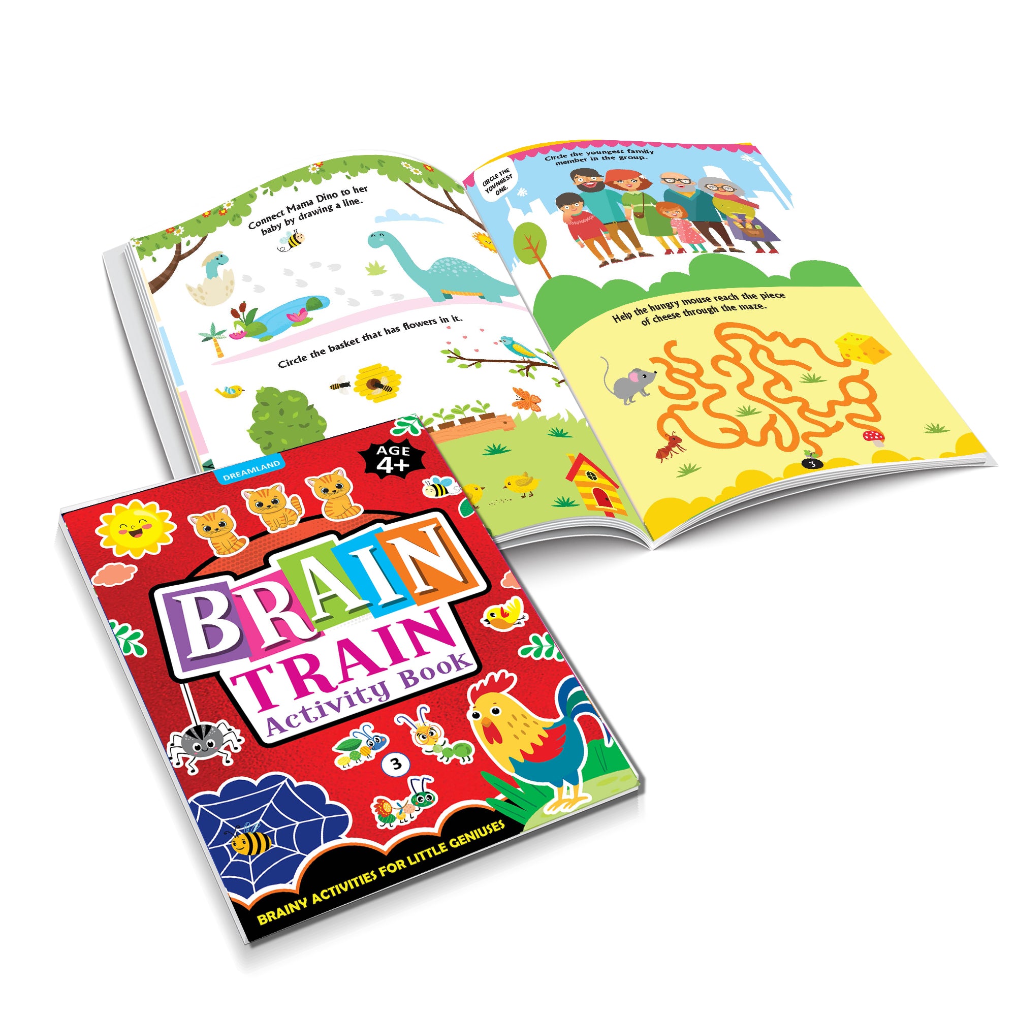 Dreamland Publications Brain Train Activity Book for Kids Age 4+ - With Colouring Pages, Mazes, Puzzles and Word searches Activities - Distacart