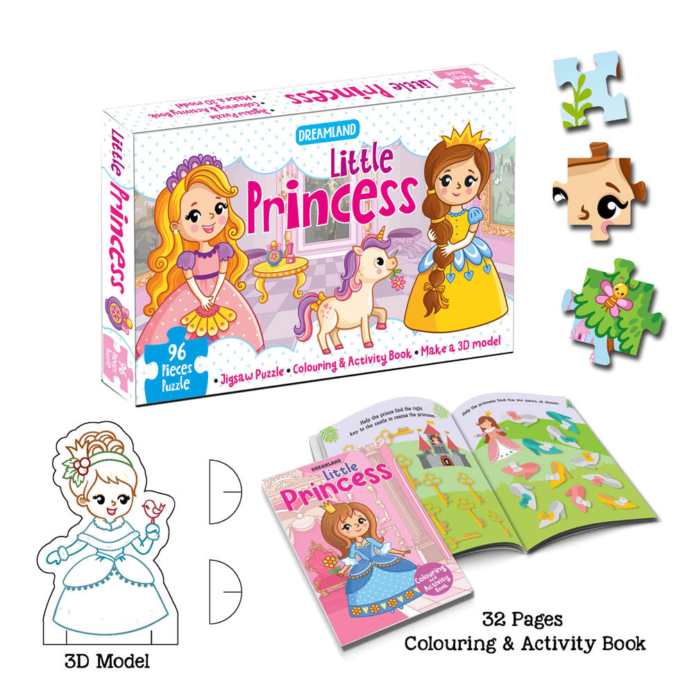 Dreamland Publications Little Princess Jigsaw Puzzle for Kids – 96 Pcs | With Colouring & Activity Book and 3D Model - Distacart