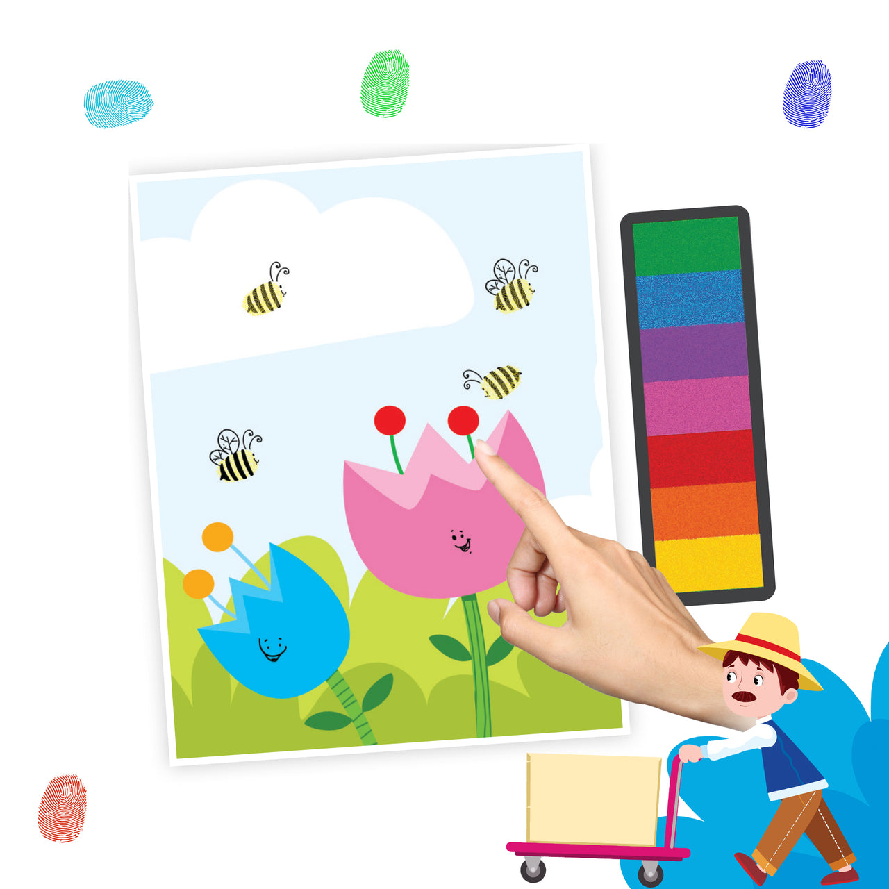 Dreamland Publications Fingerprint Art Activity Book for Children - Garden with Thumbprint Gadget - Distacart