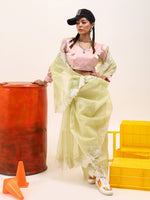 Thumbnail for Tikhi Imli Green Floral Embroidered Organza Saree - Distacart