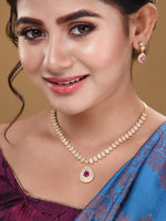 Thumbnail for Saraf RS Jewellery Gold-Plated White & Red American Diamond Studded & Beaded Handcrafted Jewellery Set - Distacart