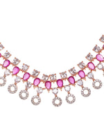 Thumbnail for Saraf RS Jewellery Rose Gold-Plated Red AD-Studded Jewellery Set - Distacart