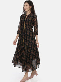 Thumbnail for Souchii Black Printed A-Line Dress - Distacart