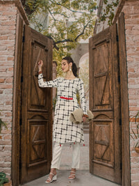 Thumbnail for Sangria Women Checked Kurta with Tassel Detailing - Distacart