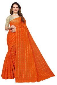 Thumbnail for Vamika Orange Jari Work Chiffon Saree (GARVITA ORANGE) - Distacart