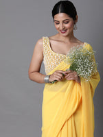 Thumbnail for Mitera Yellow Solid Pure Georgette Saree - Distacart