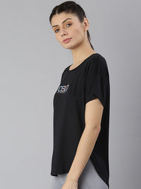 Thumbnail for MKH Women Black Typography Extended Sleeves Dri-FIT Sports T-shirt - Distacart