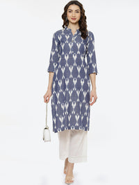 Thumbnail for Biba Women Blue Printed Pure Cotton Kurta Set - Distacart