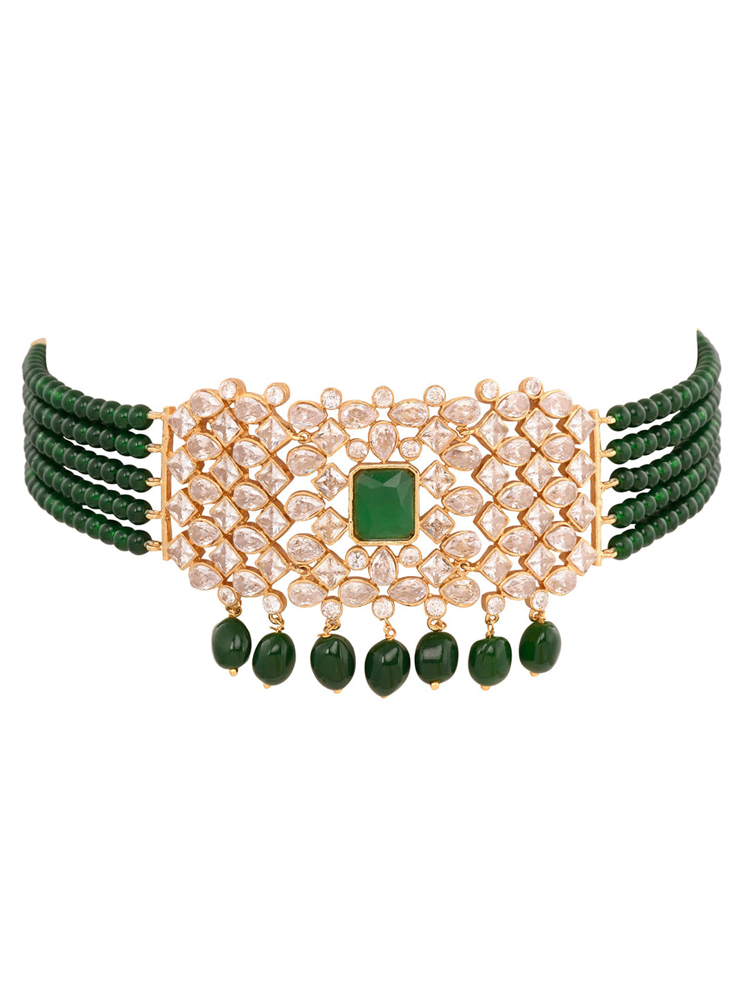 Saraf RS Jewellery Gold-Plated White & Green American Diamond Studded Choker Jewellery Set - Distacart