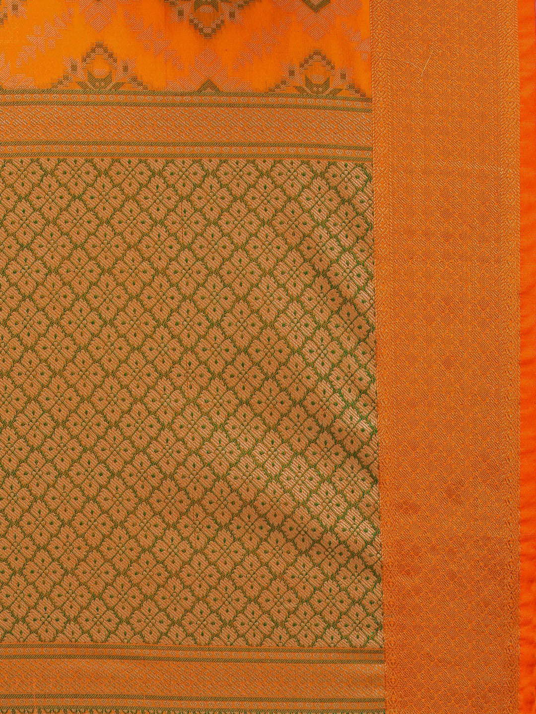 Saree Mall Yellow Silk Blend Patola Print Kanjeevaram Saree with Unstitched Blouse - Distacart