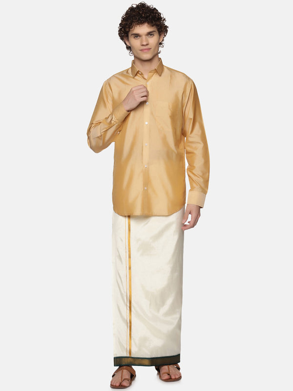 Sethukrishna Men Cream Solid Double Layer Readymade Veshti With Pocket - Distacart