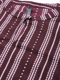 Thumbnail for HERE&NOW Women Burgundy & White Printed Kurta - Distacart