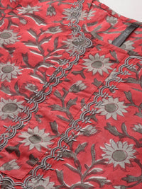 Thumbnail for HERE&NOW Floral Printed Regular Pure Cotton Kurta with Salwar & With Dupatta - Distacart