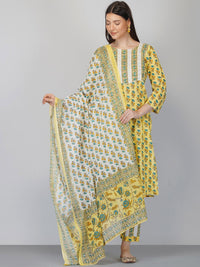 Thumbnail for NOZ2TOZ Women's Yellow Ethnic Motifs Printed Pure Cotton Kurta with Trousers & Dupatta - Distacart