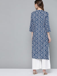 Thumbnail for HERE&NOW Women Blue & White Geometric Printed Kurta - Distacart