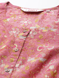 Thumbnail for Biba Women Pink Printed A-Line Pure Cotton Kurta with Trousers - Distacart