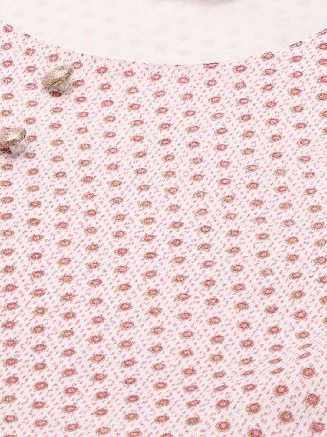 HERE&NOW Women White And Pink Polka Dot Print Cotton Anarkali Kurta With Dupatta - Distacart