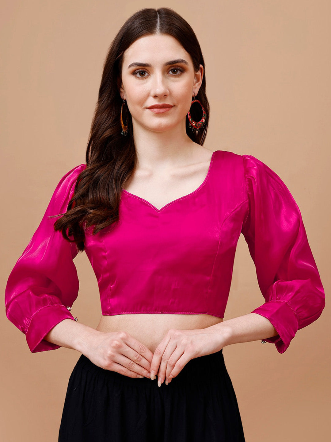 Tikhi Imli Pink Sweetheart Neck Puff Sleeves Saree Blouse - Distacart