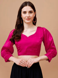 Thumbnail for Tikhi Imli Pink Sweetheart Neck Puff Sleeves Saree Blouse - Distacart