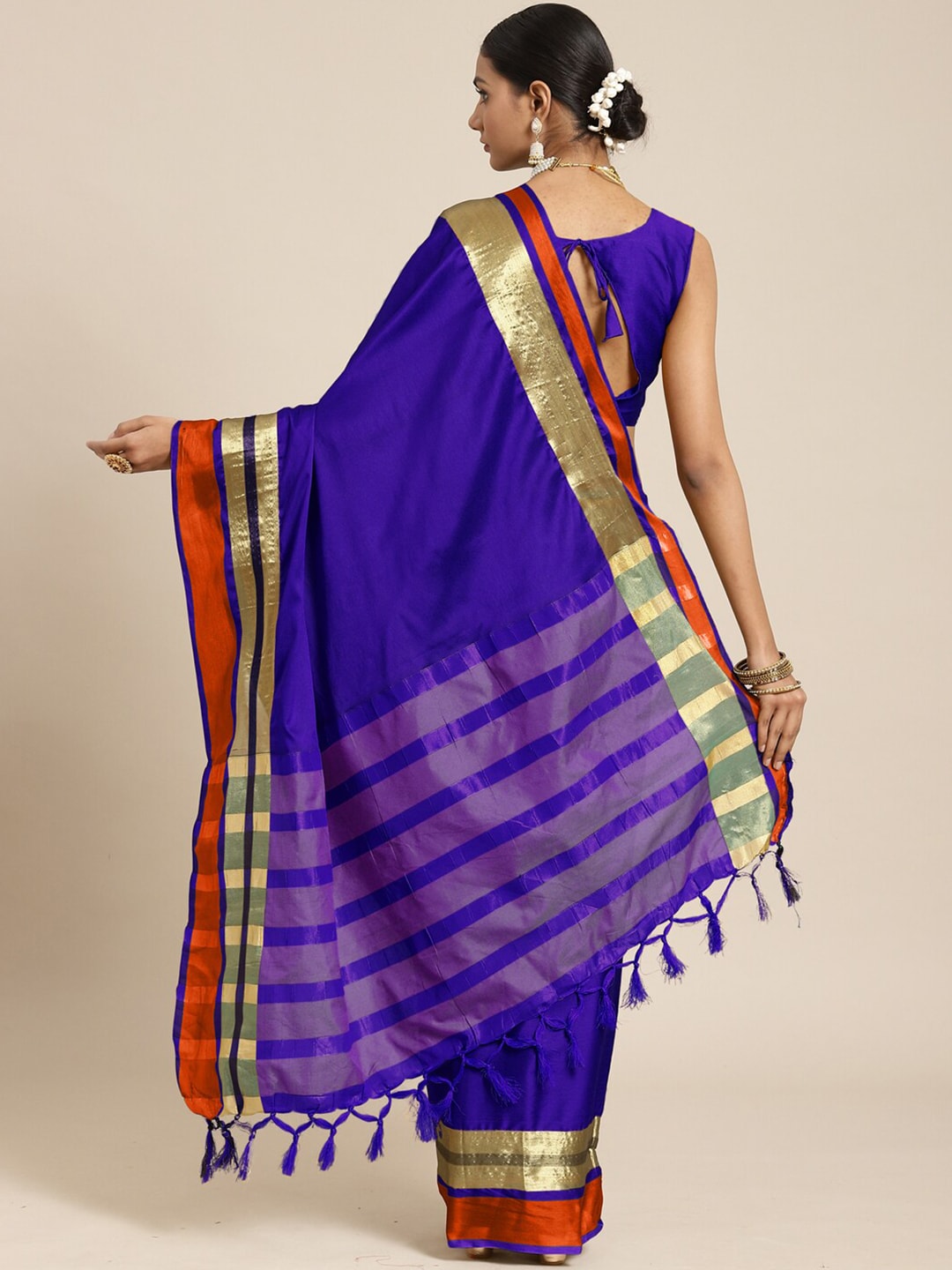 Saree Mall Blue & Copper-Toned Zari Silk Blend Uppada Sarees - Distacart