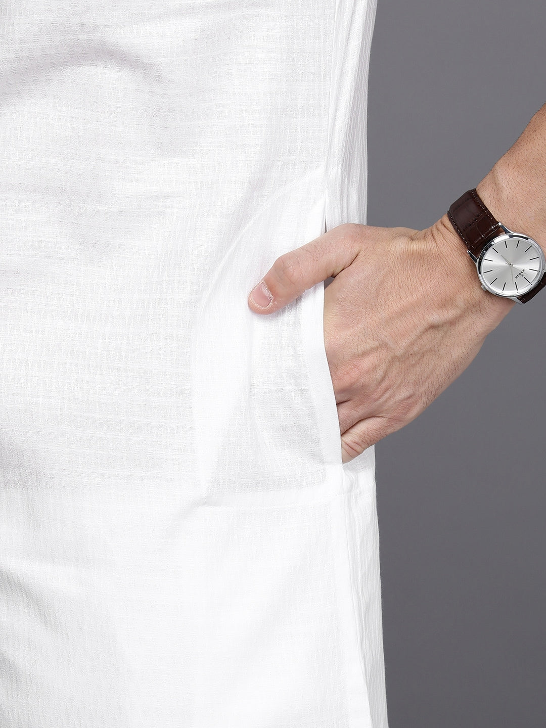 Manyavar Men White Self Design Kurta with Pyjamas - Distacart