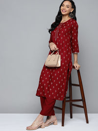 Thumbnail for HERE&NOW Women Maroon Ethnic Motifs Printed Regular Kurta with Palazzos - Distacart