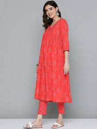 Thumbnail for HERE&NOW Floral Print Cotton Empire Kurta with Trousers - Distacart