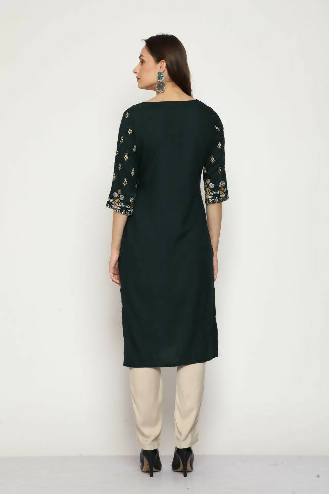 Maai Rayon Hand Printed Kurta Green - Distacart