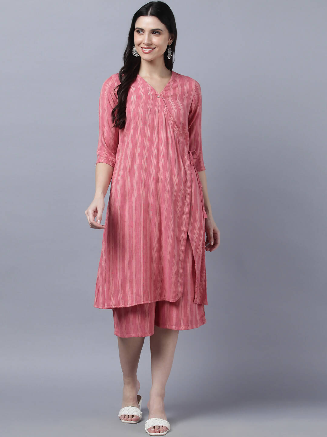 Myshka Stylish Pink Cotton 3/4 Sleeve Women's Kurta Palazzo Set - Distacart