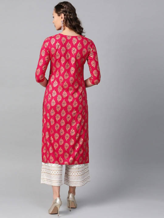 Anubhutee Pink & Golden Printed Straight Kurta - Distacart