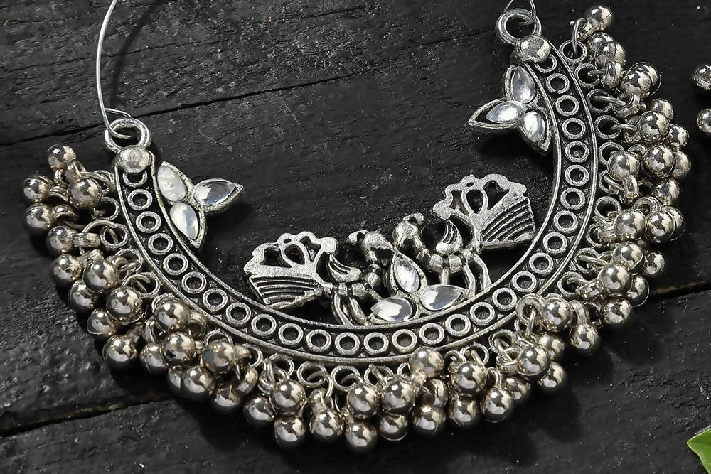 Mominos Fashion Johar Kamal Silver Peacock Design Chandbali Earrings - Distacart