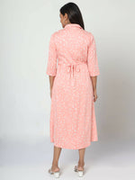 Thumbnail for Manet Three Fourth Maternity Dress White Dot Print With Concealed Zipper Nursing Access - Pink - Distacart