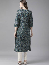 Thumbnail for Yufta Women Blue and White Ethnic Motifs Pure Cotton Kurta with Trouser