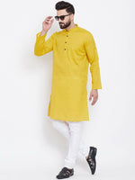 Thumbnail for Even Apparels Yellow Men's Pure Cotton Kurta With Band Collar - Distacart