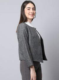 Thumbnail for Even Apparels Black Pure Wool Open Front Statement Women's Jacket - Distacart