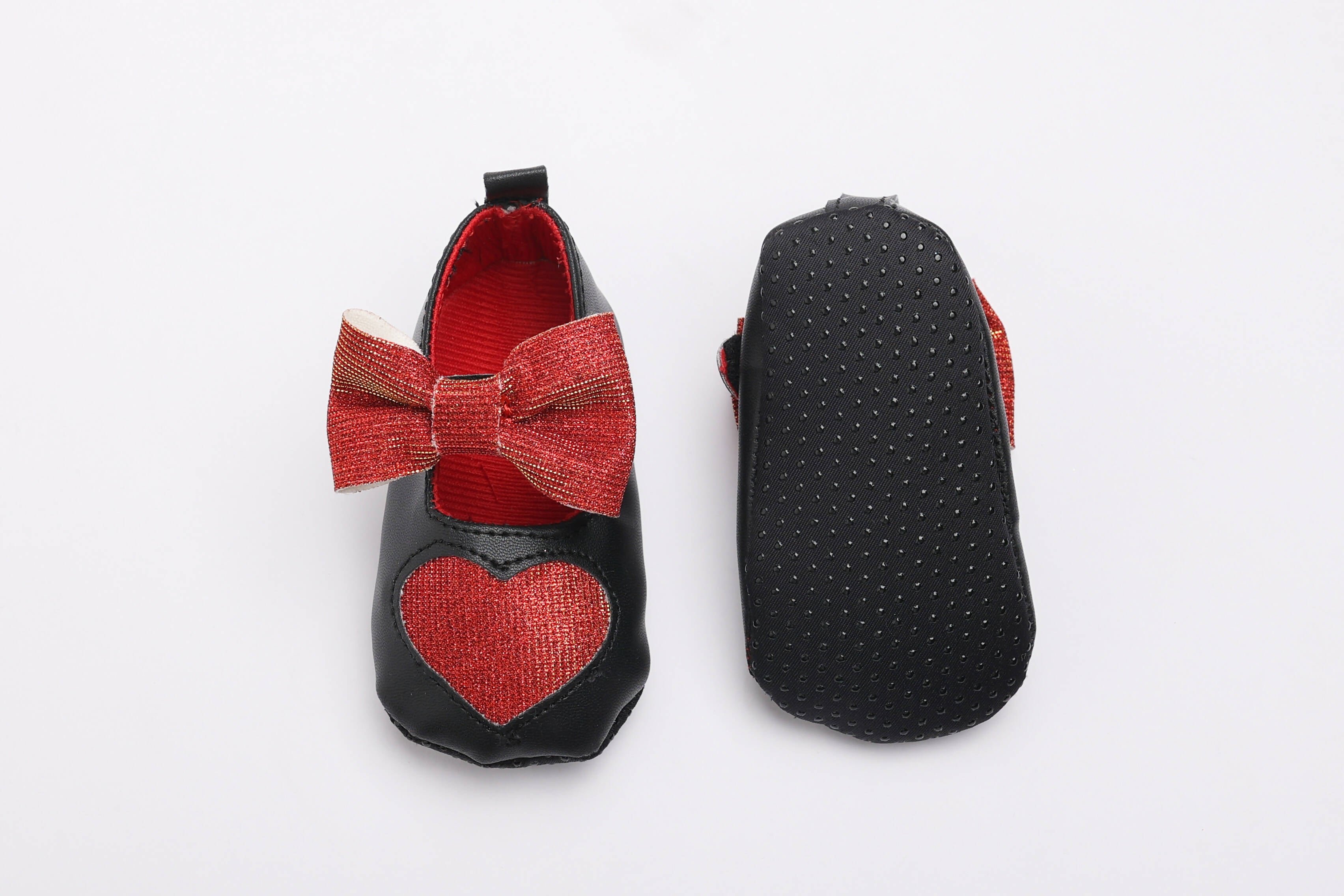 Tiny Bugs Girls Heart Bow Detailing Booties - Black & Red - Distacart
