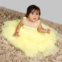 Thumbnail for Pink Cow Fashions Yellow Gown With Organza Chest & Net Layer Ghera - Distacart