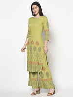Thumbnail for Aniyah Rayon Parrot Green Color Block Print Straight Kurta (AN-198K)