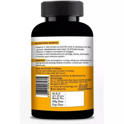 Nutracology Vitamin C 500mg Immunity Booster, Glowing Skin Tablets - Distacart