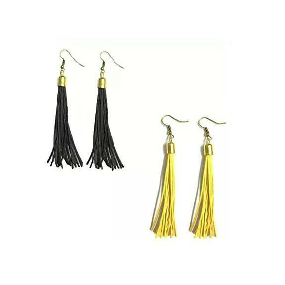 Tiaraa Black & Yellow Tassel 2 Combo Earring Set - Distacart