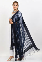 Thumbnail for Mominos Fashion Moeza Women's Orgenza Mirror Stripe Thread Work Navy Blue Dupatta - Distacart