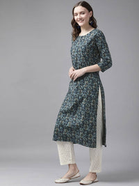 Thumbnail for Yufta Women Blue and White Ethnic Motifs Pure Cotton Kurta with Trouser