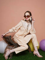 Thumbnail for Women Republic Beige Striped Kurta Set - Distacart