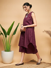 Thumbnail for InWeave Women's Wine Solid Short Kurta Palazzo Set - Distacart