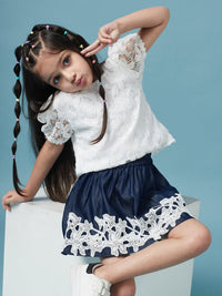 Thumbnail for Girls Self Design Round Neck Top With Skirt - Mini Marvels - Distacart