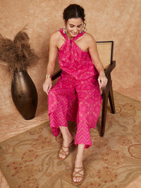 Thumbnail for InWeave Women's Fuchsia S Print Twisted Neckline Kurta Pant Set - Distacart