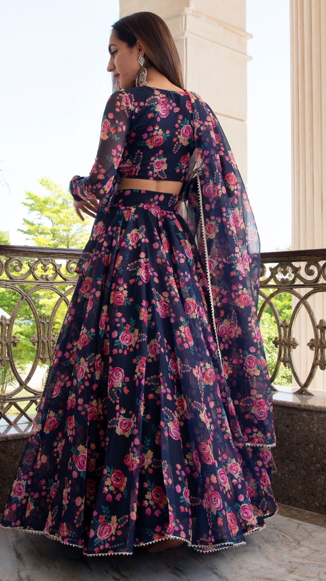 Pomcha Jaipur Majari Blue Organza Lehenga Set - Distacart