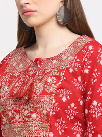 Thumbnail for Kalini Women Red Floral Printed Pure Cotton Kurta with Trousers & With Dupatta - Distacart